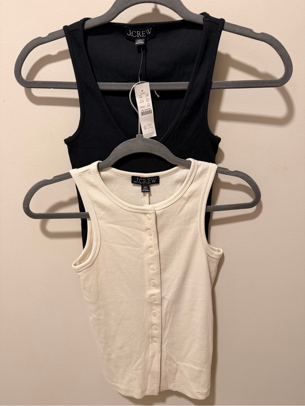 J. Crew Womens Ribbed Button-Front Tank - Black & Cream xxs